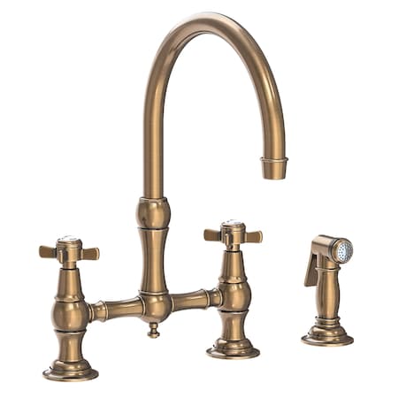 Newport Brass Kitchen Bridge Faucet With Side Spray in Antique Brass 9456-06